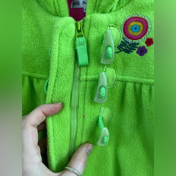 Marks & Spencer Baby Y2K Fleece Neon Green Jacket With Flowers Size 12-18 Months - Picture 7 of 10